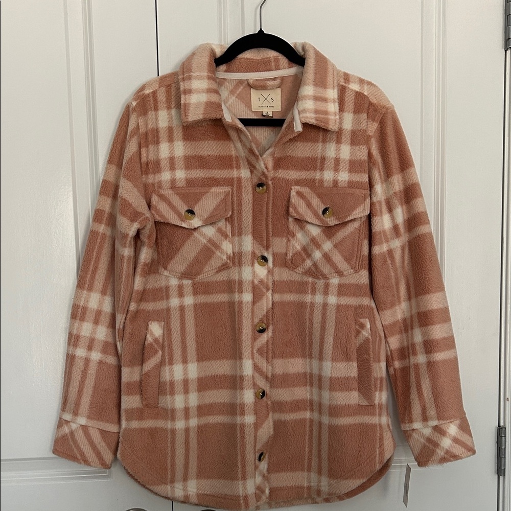 Thread & Supply Peach and Cream Plaid Teddy Jacket